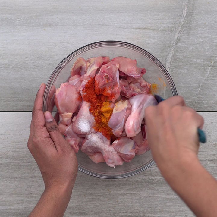 Marinating chicken with Indian masala