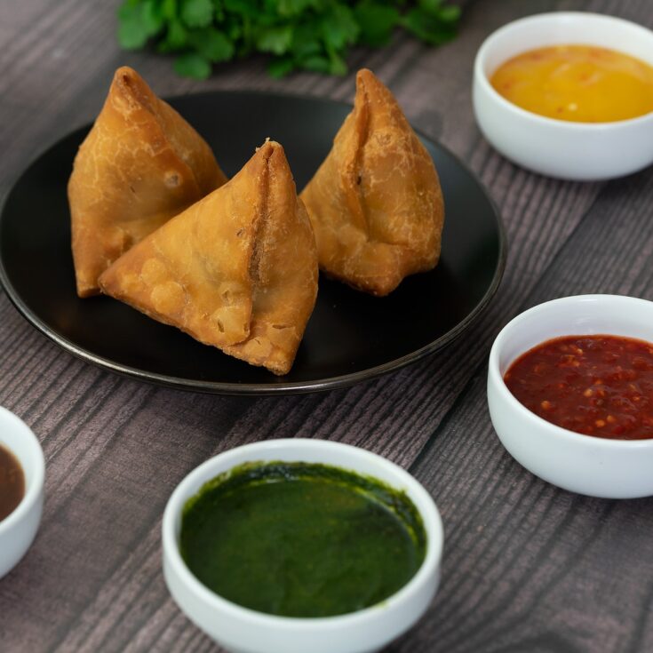 Samosa Dipping Sauces on a table