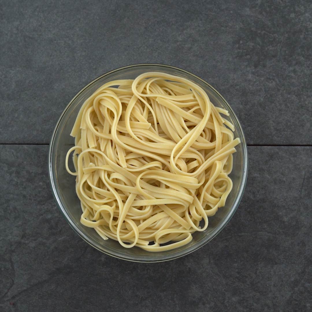 drained pasta in a bowl