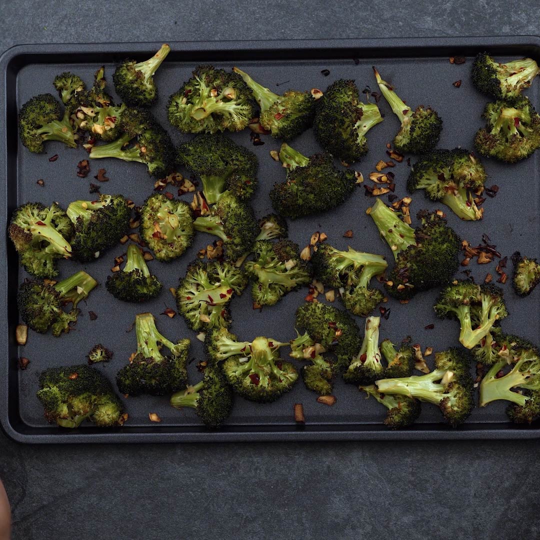 baked broccoli in a pan