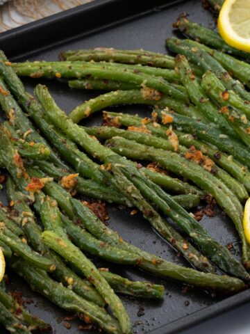 Roasted Green beans in a tray
