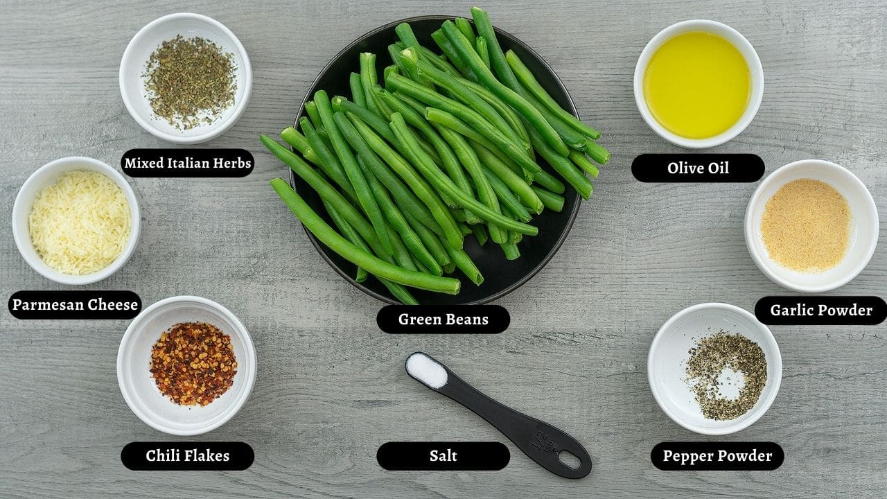 Roasted Green beans Ingredients on a table