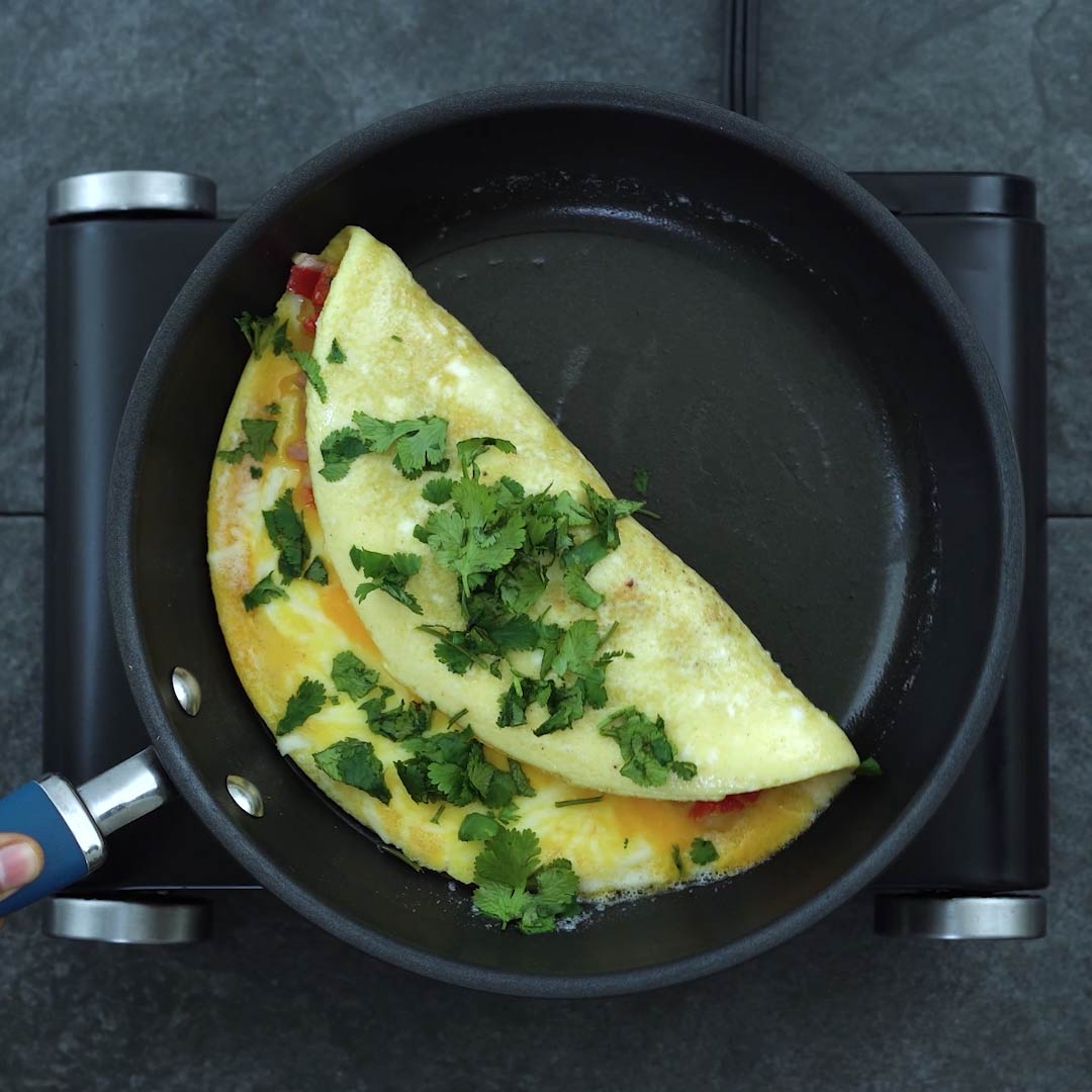 Folded Western Omelette in a pan