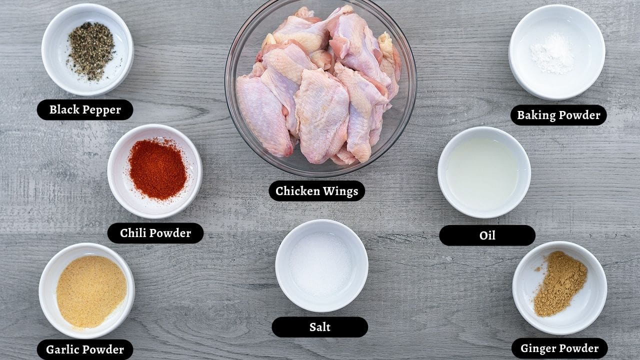 Air fryer chicken wings ingredients on a table