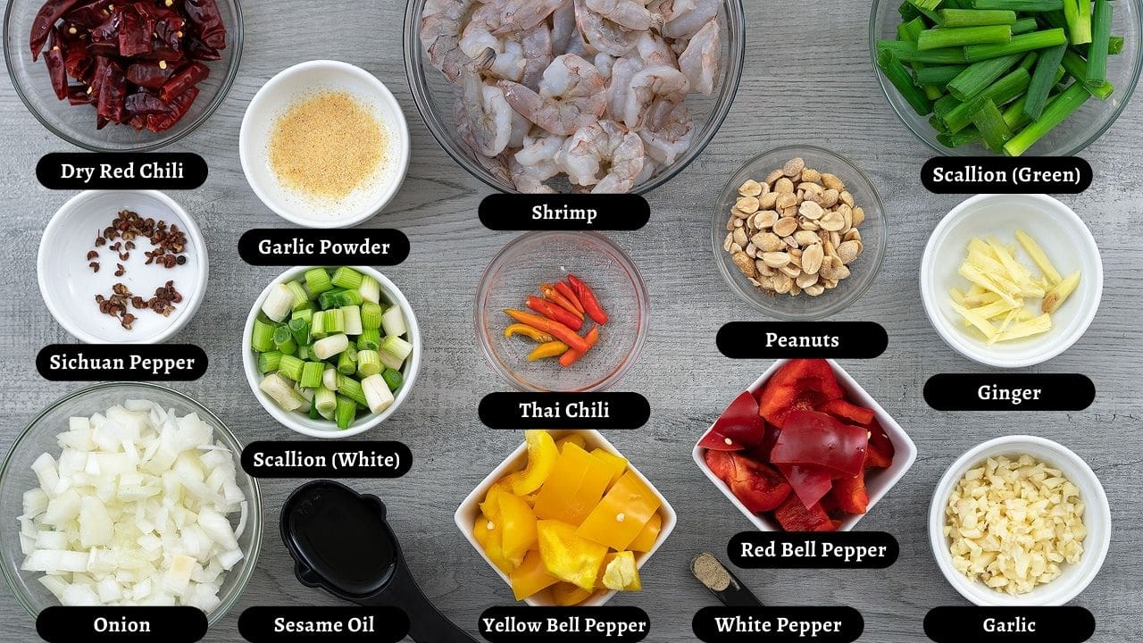 Kung Pao Shrimp Ingredients on a table