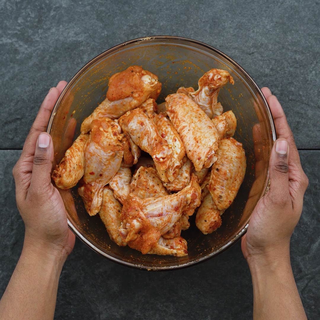 Marinated Chicken wings in a bowl
