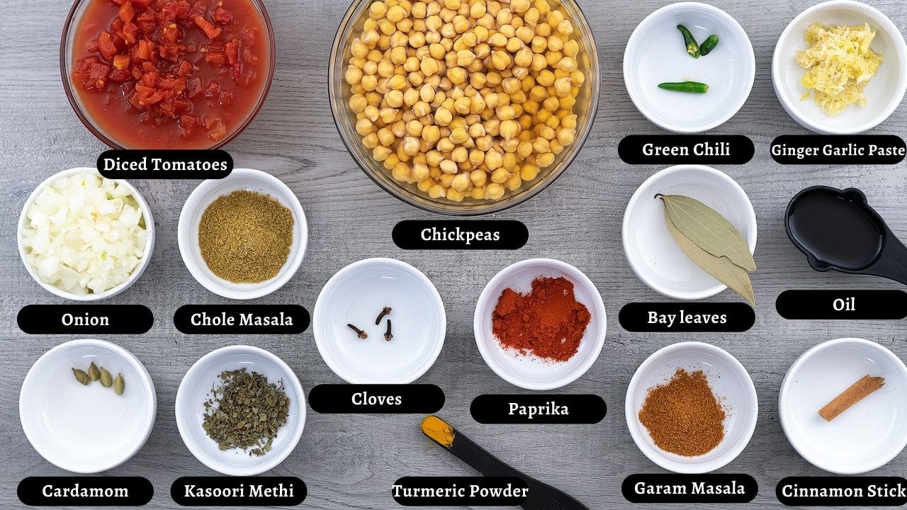 Chole Ingredients on a table