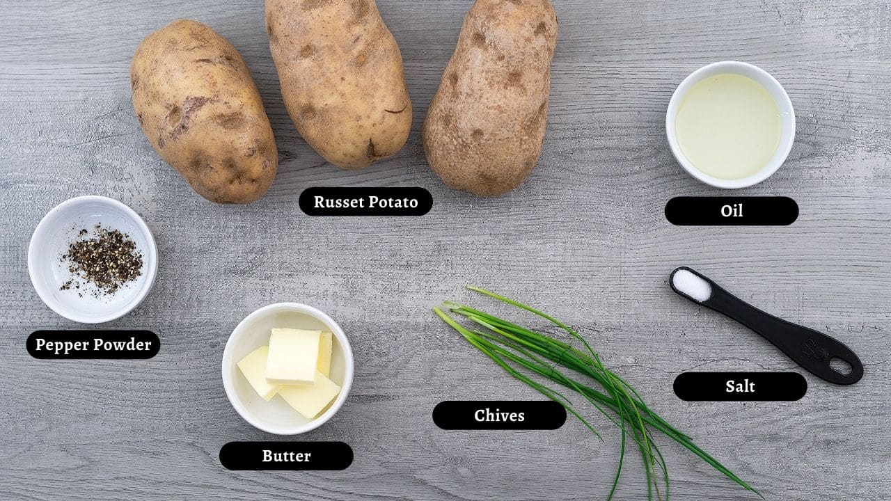 Baked Potatoes ingredients on a table
