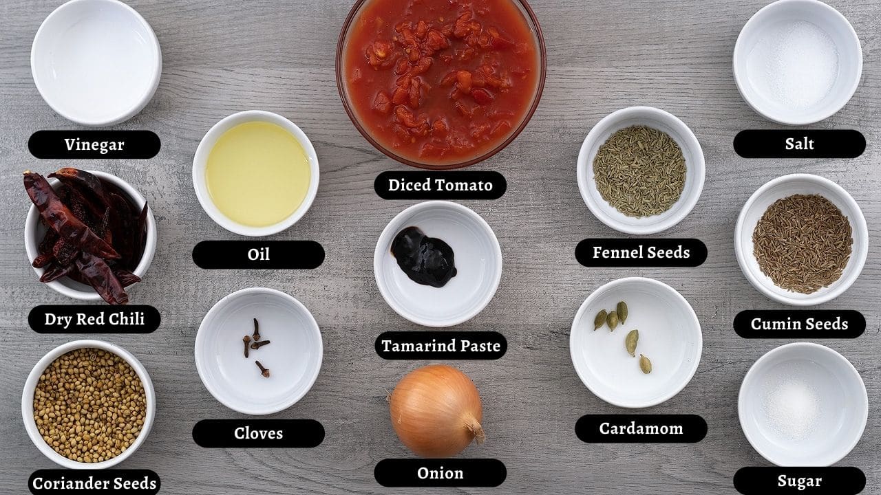 Vindaloo Paste and Sauce Ingredients on the table
