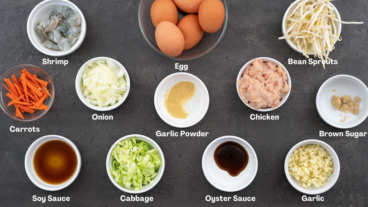 Egg Foo Young Ingredients placed on a table