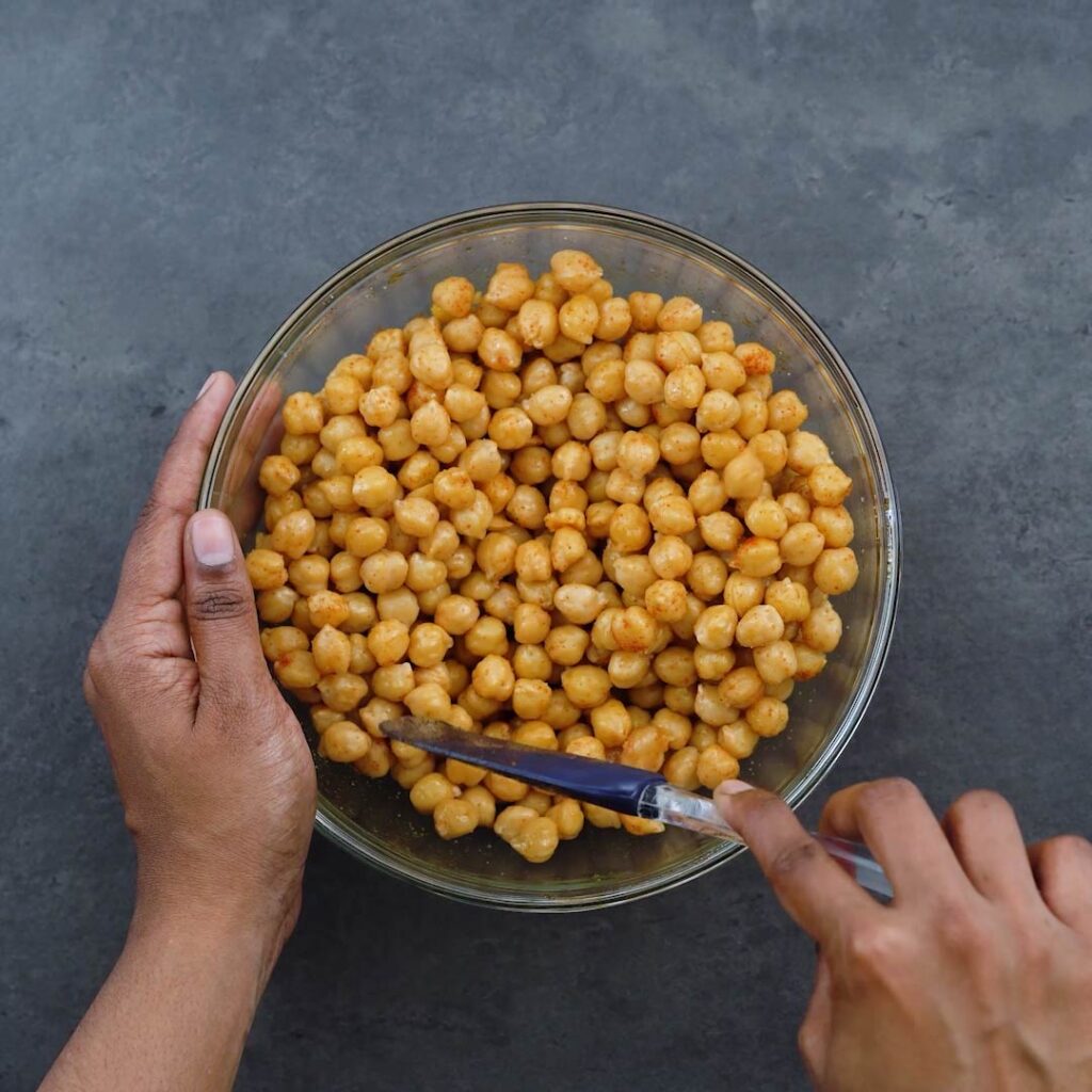 Seasoning the Cooked Chickpeas